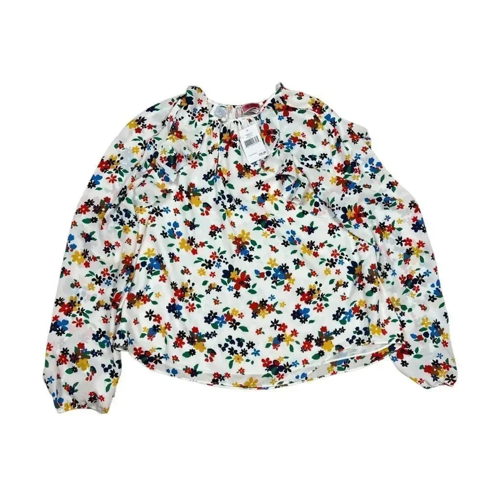 Kate Spade Sailing Floral Ruffle Blouse Ivory Multi Long Sleeve Top NWT Size XL - Picture 5 of 15